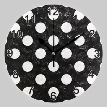 Imagem de CHIFIGNO Relógio de parede redondo preto com pontos brancos, relógio redondo de mesa ou bateria montada na parede para cozinha