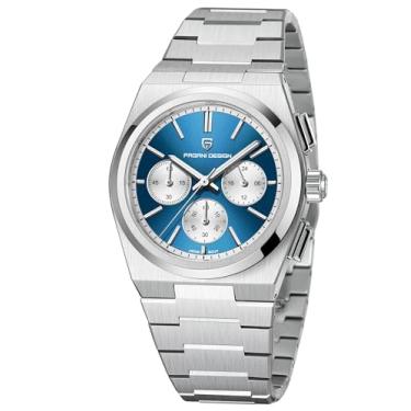 Imagem de CEYADG Pagani Design Relógio cronógrafo masculino analógico, relógio masculino de quartzo de aço inoxidável; vidro de safira; 40 mm (azul), Azul, pulseira