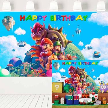 Imagem de Ericbackdrop Pano de Fundo do Filme Super Mario para Festa de Aniversário, Azul, Tecido de Arte Fina, 150 x 90 cm
