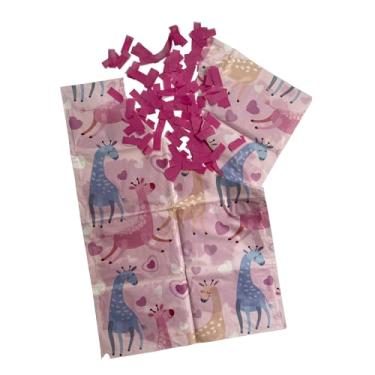 Imagem de Papel de embrulho de confetes recheados FettiWrap™ - Embrulho de presente que irá estourar com confetes - Duas folhas de 50,8 cm x 76,2 cm por pacote (2 girafas)