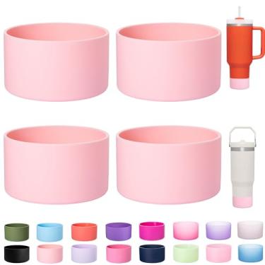 Imagem de LONPARRY Pacote com 4 botas de silicone para Stanley Cup Quencher IceFlow borracha protetor de manga inferior para copo Stanley Tumbler HydroFlask simples moderno Owala carro viagem copo fundo (4