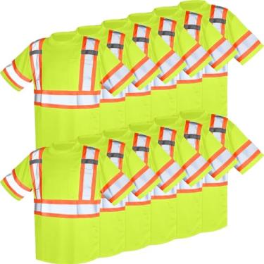 Imagem de 12 peças GG de alta visibilidade refletiva de segurança preta Hi Vis camiseta curta construção trabalho camisa respirável para homens mulheres