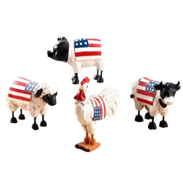 Imagem de Wtosuhe Conjunto de estatuetas patrióticas de animais de fazenda de 4 a 4 de julho, estatuetas patrióticas de fazenda com decoração de bandeira nacional