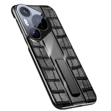 Imagem de LTLMYDAM Capa de couro genuíno para Huawei Pura 70 Ultra/70 Pro/70 Pro+/70, capa de couro bovino de luxo com suporte oculto para lente de metal, preta, 70 Ultra