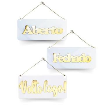 Imagem de Placas Acrílico Aberto Fechado + Volto Logo Branco e Dourado