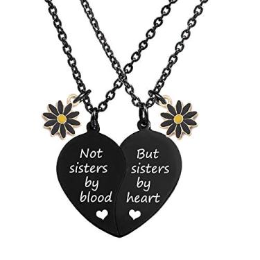 Imagem de MJartoria Colar BFF para dois corações divididos Not Sisters by Blood Pendant Best Friend Friendship Conjunto de 2 presentes de Dia dos Namorados para ela, 18 inches, Metal, Sem Pedra Preciosa