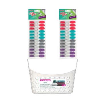 Imagem de Kit Cesto + 24 Prendedores Pregadores De Roupa Emborrachado