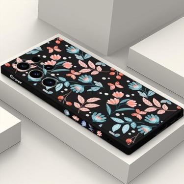 Imagem de LEECG Capa para Samsung Galaxy S23 Ultra, design de padrão criativo, capa protetora fina de silicone para celular S23 Ultra, 6,8 polegadas - folha preta