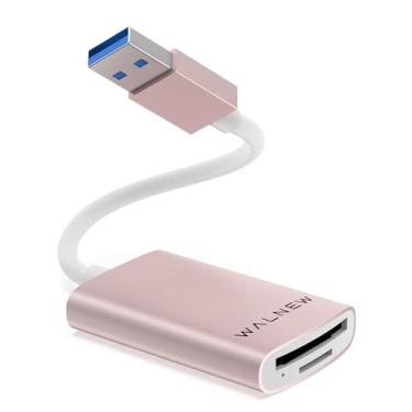 Imagem de WALNEW Leitor de cartão SD, adaptador de leitor de cartão de alumínio USB 3.0 suporta Mac OS, Win, Android, Linux em computador, laptop e câmera, leitor de cartão de memória com slot duplo para