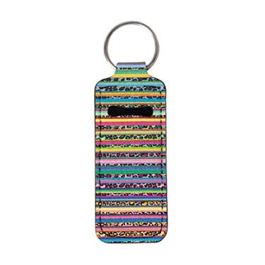 Imagem de GOSTONG Bonito suporte labial pêssego chaveiro manga de clipe bolso bolso batom bálsamo labial coldre rastreador de batom salvaguarda, Estampa colorida de leopardo, tamanho �nico