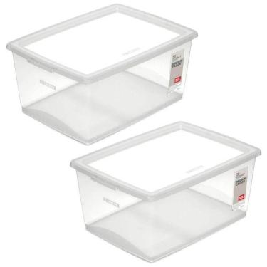 Imagem de Kit 2 Caixas Organizadoras com Tampa 30L Click Cesto Plástico Escritório Closet Lavanderia