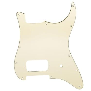 Imagem de Musiclily Pro 11 Furos Single Descoberto Humbucker e Ranhura Potenciômetro Escudo para Guitarra EUA/México Fender Tom Delonge Strat Style, 3 camadas Creme