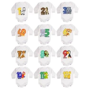 Imagem de Kit Body Mesversario Manga Longa Safari 12 Bodies de Bebê-Unissex