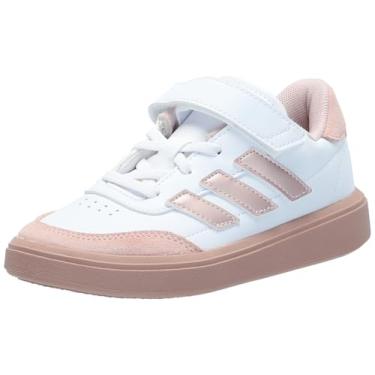 Imagem de adidas Tênis Courtblock infantil unissex, Branco/Rosa Areia Met/Rosa Areia, 6 Big Kid