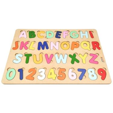 Imagem de Brinquedo Educativo Pedagógico em Madeira Alfabeto Letras e Números Coloridos Tabuleiro de 41cmx29cm - Mega Impress