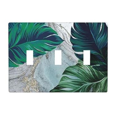 Imagem de Capa de interruptor de luz de folhas de mármore prata decorativa tripla placa de parede tampa de tomada para banheiro quarto