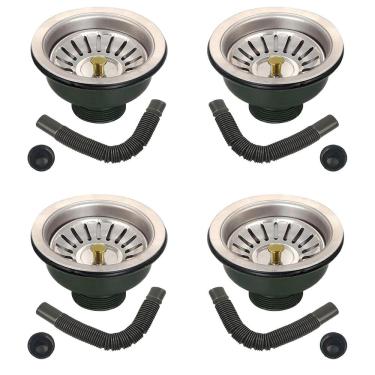 Imagem de Ralo Valvula Dreno de Pia 10x10 Filtro Kit 4 Unidades Sifao Tubo de Escoamento Cesto Cozinha Lavabo Restaurante Casa Lavanderia