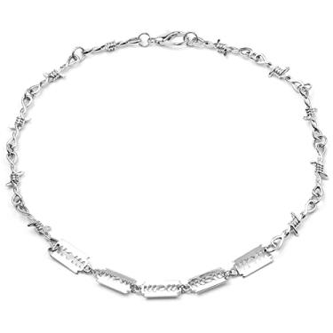 Imagem de coadipress Colar gargantilha unissex de espinhos góticos para homens e mulheres, personalizado, punk, hip hop, cadeado resistente, colar de metal com espinhos de arame farpado, corrente Harajuku, joia