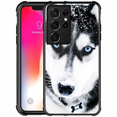 Imagem de CARLOCA Capa compatível com Samsung Galaxy S21 Ultra, design padrão de olho azul focinheira de cachorro Husky para meninas e meninos, à prova de choque, capa antiarranhões para Samsung Galaxy S21