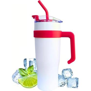 Imagem de Copo Térmico de 1,2 Litros com Alça e Canudo, Tampa, Garrafa de Água Reutilizável, Caneca de Viagem a Vácuo em Inox