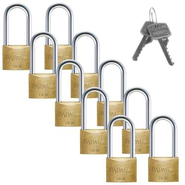 Imagem de Cadeado Pequeno 30mm Haste Longa Latão Maciço Dourado Com Chave | Kit 10 Un