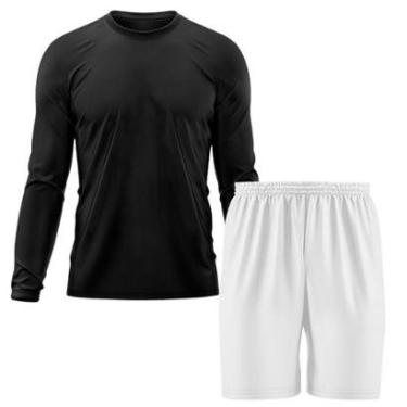 Imagem de Kit Calção Short Futebol Basquete Branco + Manga Longa Masculina Segunda Pele Dry-Masculino