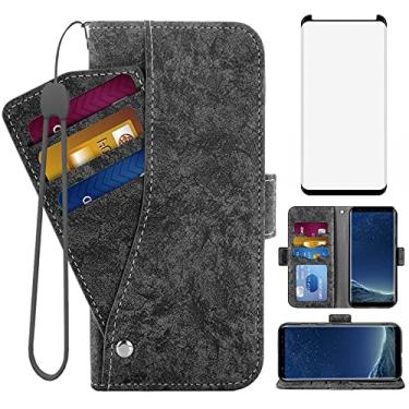 Imagem de Asuwish Capa tipo carteira compatível com Samsung Galaxy S8, protetor de tela de vidro temperado, suporte de cartão, suporte de couro, capa flip para celular para Glaxay S 8 Gaxaly 8S Edge SM-G950U