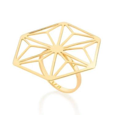 Imagem de Anel banhado ouro 3x 24k 18k e 22k feminino rommanel grande maxi hexág