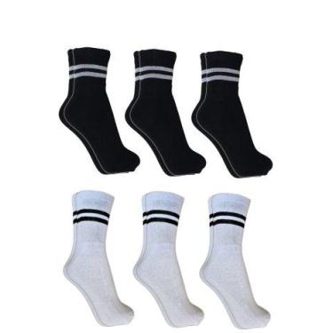Imagem de Meia Masculina Cano Alto Kit 06 Pares Confortável com Listras Ótima pa