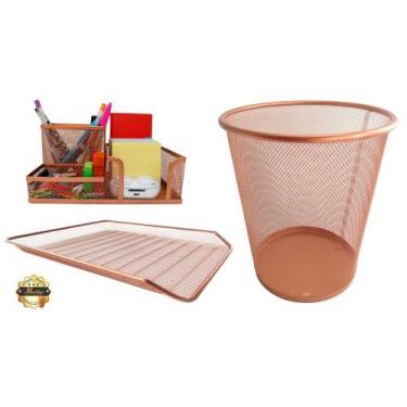 Imagem de Kit Escritório Lixeira, Organizador de Mesa, Bandeja Organizadora Rose
