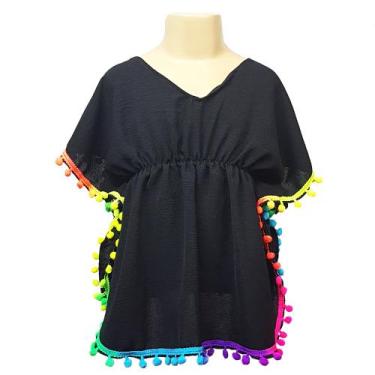 Imagem de Bata Saída de Praia Piscina Infantil com pompons coloridos - Menina de