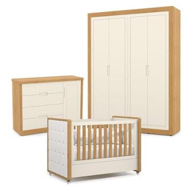 Imagem de Quarto de Bebe 4 Portas Tutto New Freijó Off White com Capitonê New Bo