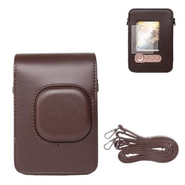 Imagem de VOVMOEYA Capa protetora para Instax Mini Liplay, [com 2 filmes temperados LCD] Mini Liplay Capa para câmera Fuji Instax Mini Liplay com alça ajustável no pescoço removível rápido PU - Bronze profundo
