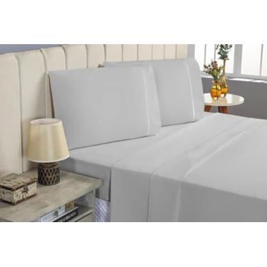 Imagem de Jogo de Lençol QUEEN 4 Peças 100% Algodão 200 Fios PONTO PALITO Lençol Com Elastico Lençol e Fronha Lençol de Cima (CINZA, QUEEN 4 PEÇAS)