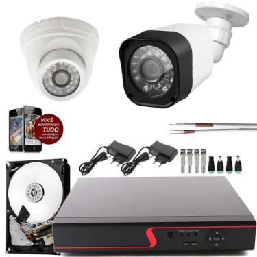 Imagem de Kit 2 Cameras de Segurança Infra Hd Interna e Externa completo - prote