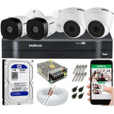 Imagem de Kit Cftv 4 Câmeras Segurança Intelbras 1 Mega 20m infra e Dvr Mhdx c/h