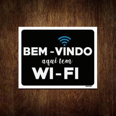 Imagem de Placa Decorativa - Bem Vindo Aqui Tem Wi-Fi 36X46 - Sinalizo.Com