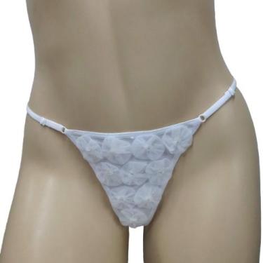 Imagem de Calcinha Fio Dental  Íntima Delas Tanga Flor, Branco, ÚNICO