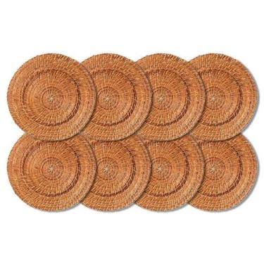 Imagem de Kit 8 Unidades Sousplat Redondo Bege Rattan 32Cm Rafimex