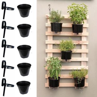 Imagem de Kit 05 Suportes de ferro com vasos para plantas 12cm diametro para jardim Vertical pallets e treliças