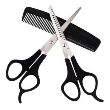 Imagem de Kit 2 Tesouras Reta E Dentada  Pente Cabeleireiro E Barbeiro - Idea