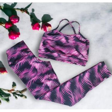 Imagem de Conjunto feminino academia calça e top cruzado - Dbytex, Rosa, Preto, 