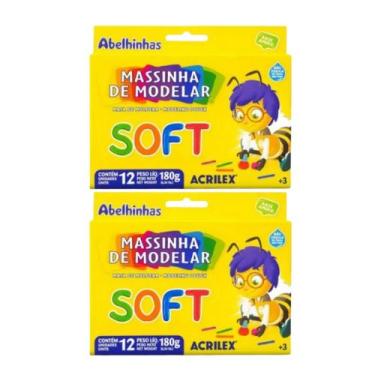 Imagem de Kit 2 Massinha Escolar para Modelar 12 Cores Acrilex Soft Abelhinha, 1