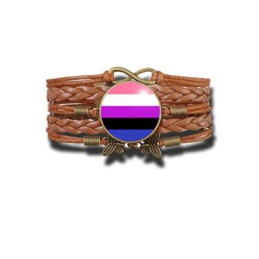 Imagem de Pulseira Feminina Bandeira do Orgulho do Gênero Fluído Ajustável - REC