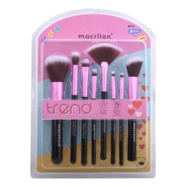 Imagem de Kit 8 Pincel Maquiagem Macrilan Trend MT10 Rosa Completo