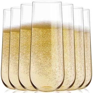 Imagem de Cptoion Pacote com 24 taças de champanhe de plástico, taças de champanhe sem haste de 255 g, taças de brinde de plástico transparente, taças de champanhe descartáveis inquebráveis para casamento,