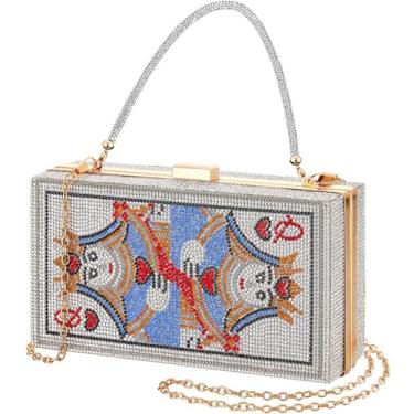 Imagem de Trnayi Bolsa feminina de pôquer para noite com strass Casino Vegas Novidade Bolsa Queen Hearts Bolsas de baralho para presente, Dourado