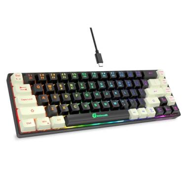 Imagem de Teclado para jogos GEODMAER 65%, mini teclado com retroiluminação LED, ultracompacto, anti-ghosting, sem conflito, 68 teclas, membrana para jogos, para PC, laptop, Windows gamer (preto-branco)