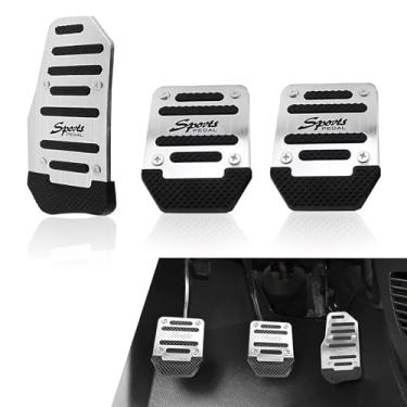 Imagem de gunroil Kit de 3 pastilhas manuais de pedal de carro, pedais de metal duráveis à prova d'água, design esportivo, acessórios universais de pastilha de freio de transmissão automotiva para caminhão SUV