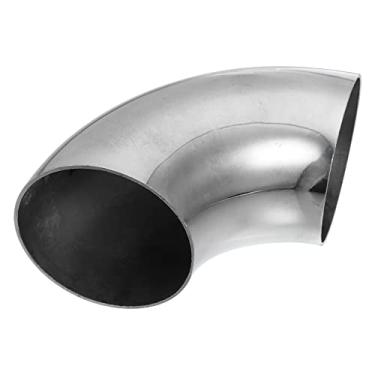 Imagem de X AUTOHAUX 1 peça OD 7,62 cm 90 graus cotovelo mandril curva SS304 tubo de escape de aço inoxidável tubo de escape modificado para carro sistema de escape de 7,62 cm tubulação tom prateado
